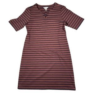 Christopher & Banks Striped Shift Shirt Dress Lace up Stretch Brown Size Medium‎